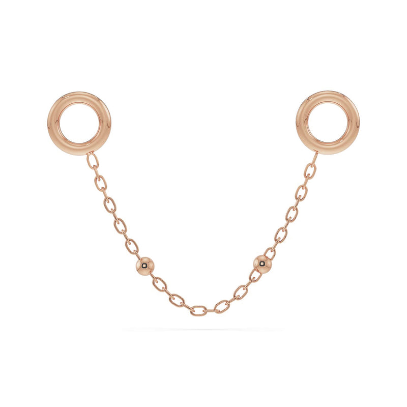 14k rose gold bead chain piercing connector, short length, with warm-toned oval links and beads