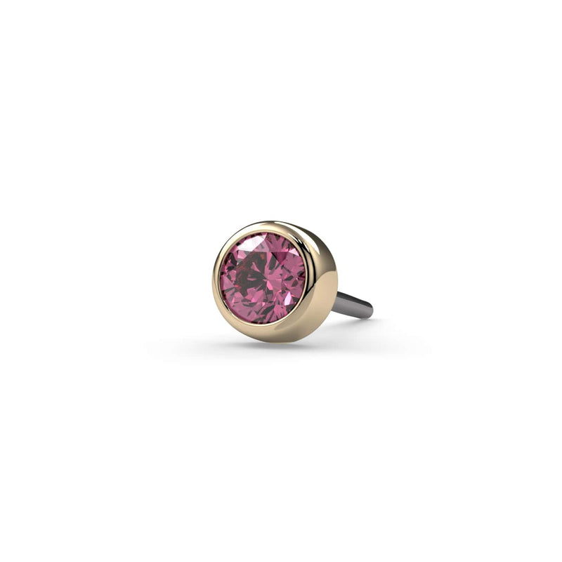 14k yellow gold 2mm pink diamond bezel end only, close-up front view showing smooth bezel setting