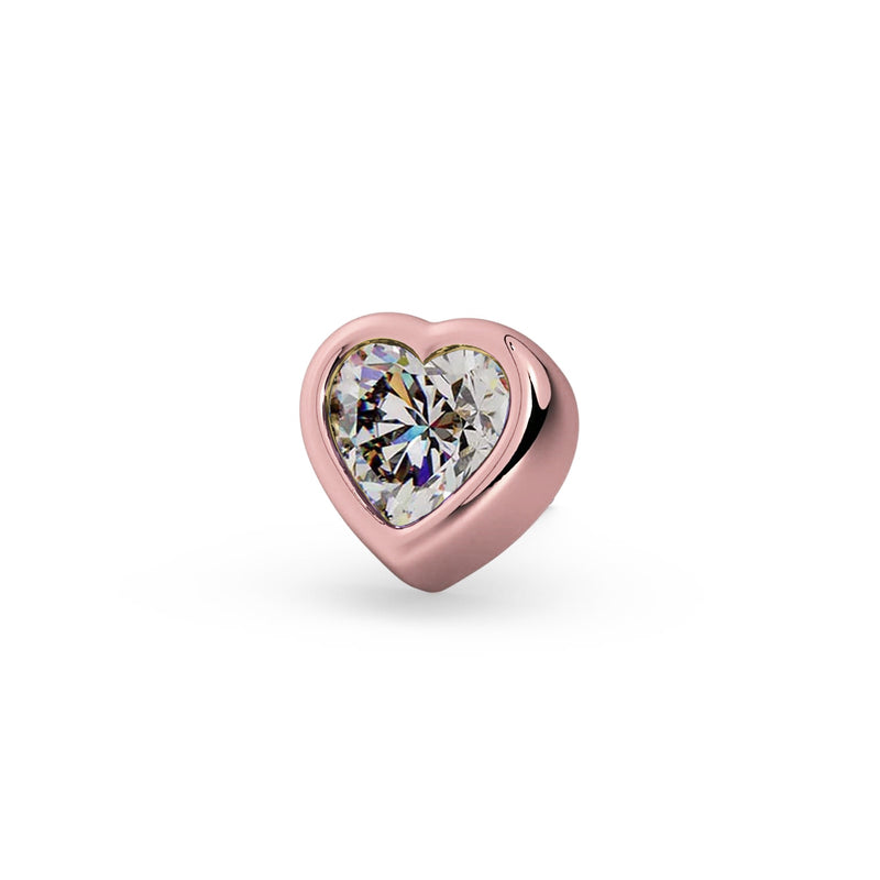 14k rose gold diamond heart end-only stud top, front view showing bezel setting detail