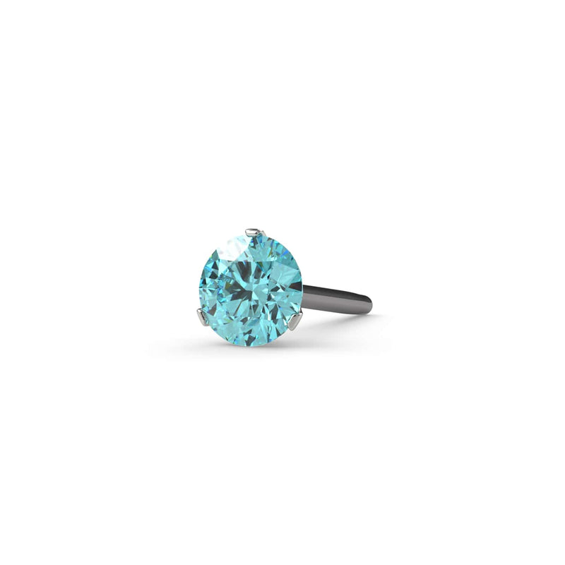 14k white gold aqua diamond Lumina threadless end, smaller stone size, angled front view