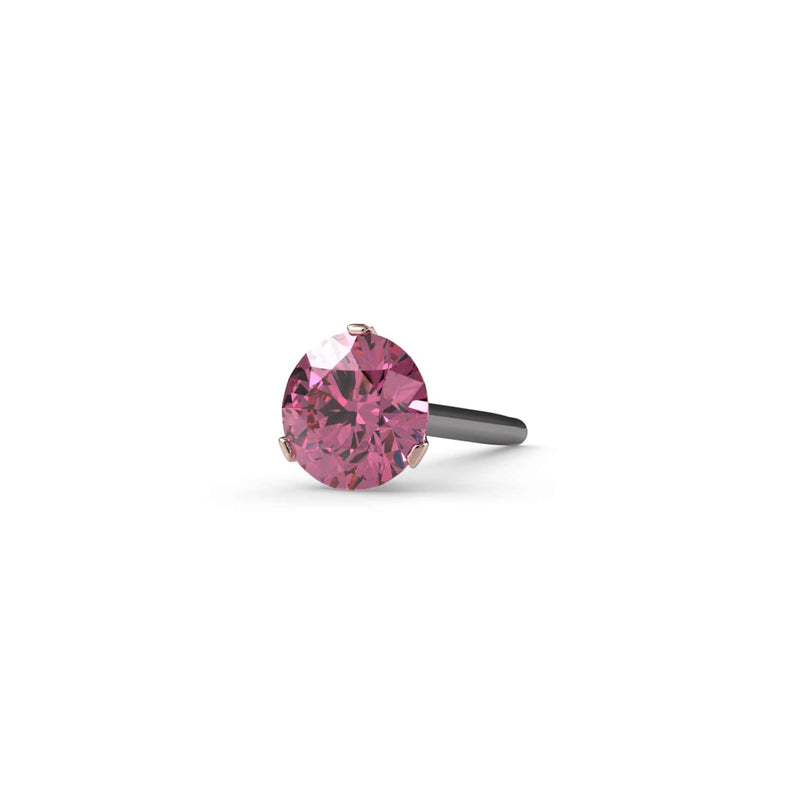 14k rose gold pink diamond Lumina threadless piercing end, angled view showing warm rose-toned prongs