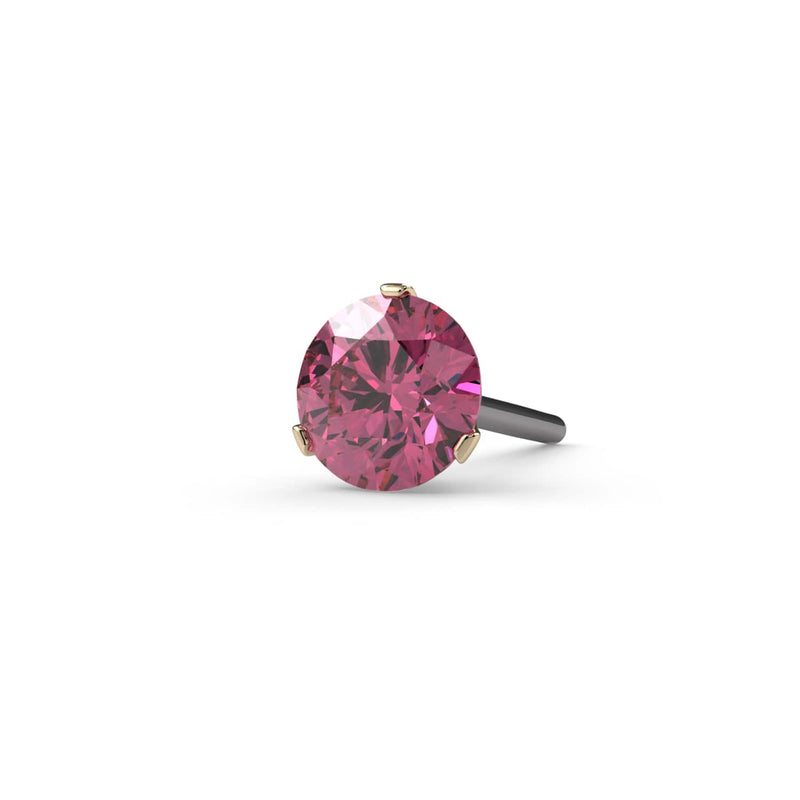 14k yellow gold pink diamond 3-prong piercing end, larger size angled view showing faceted stone brightness