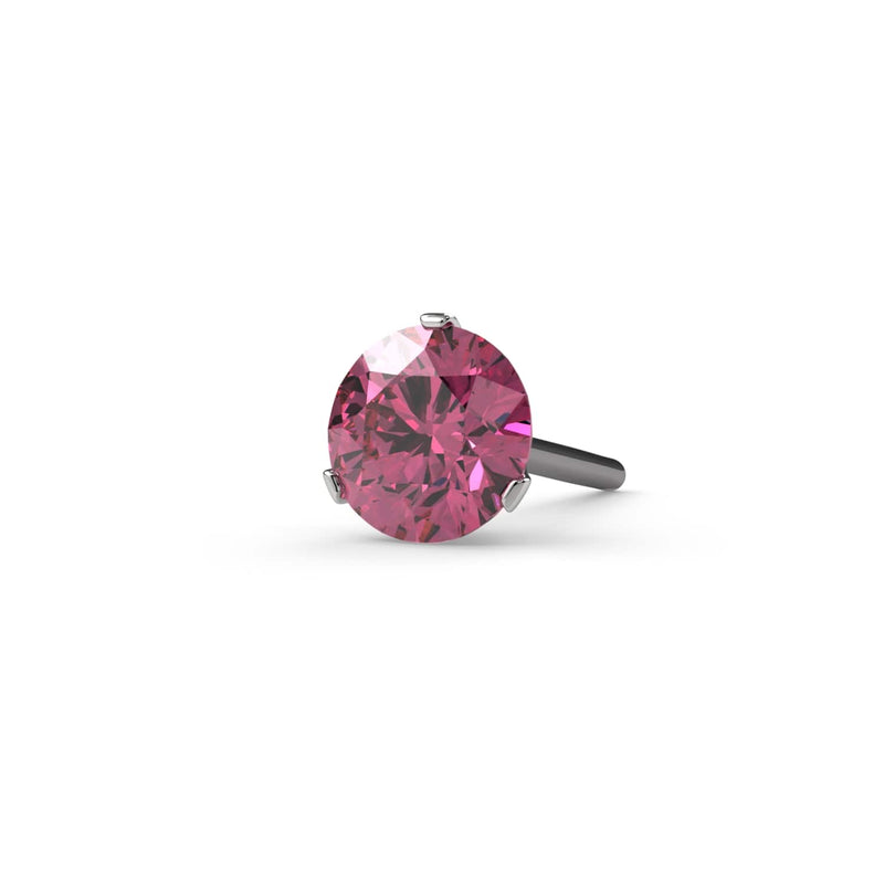 14k white gold pink diamond Lumina stud end, larger stone size showing brilliant round-cut diamond detail