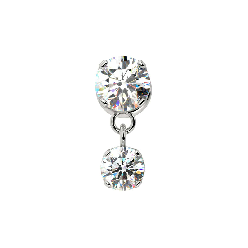 14k white gold dual prong-set diamond dangle cartilage stud end, front view on white background