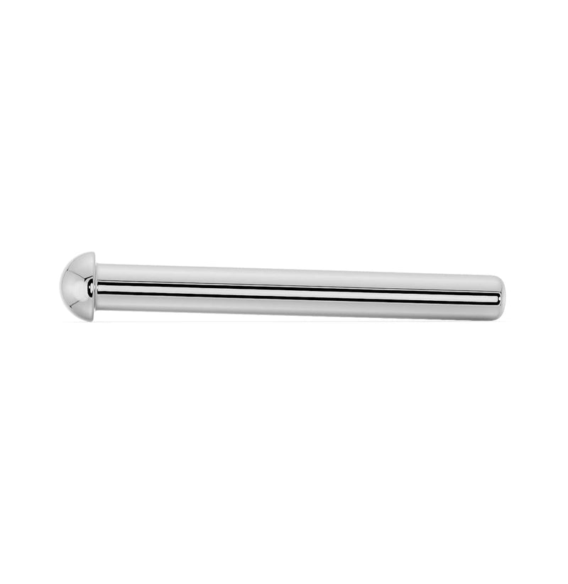 14k white gold dome nose ring with straight post backing, side view showing pin-post length