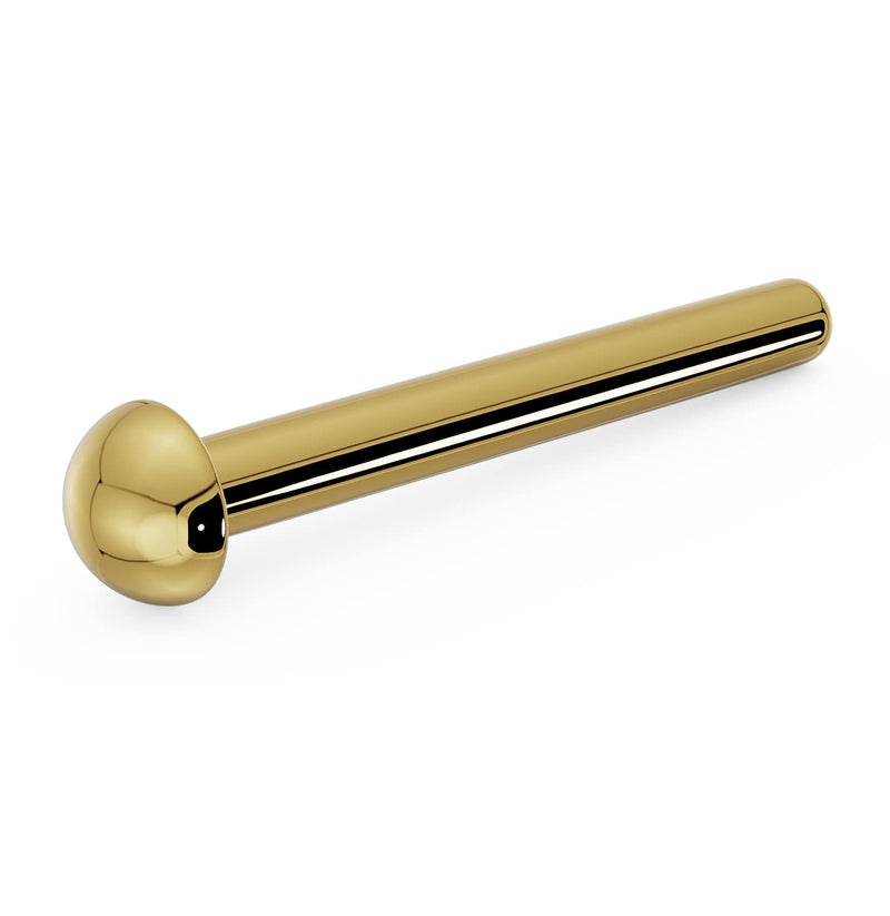 14k yellow gold 2mm dome nose ring with straight post backing, elongated pin view