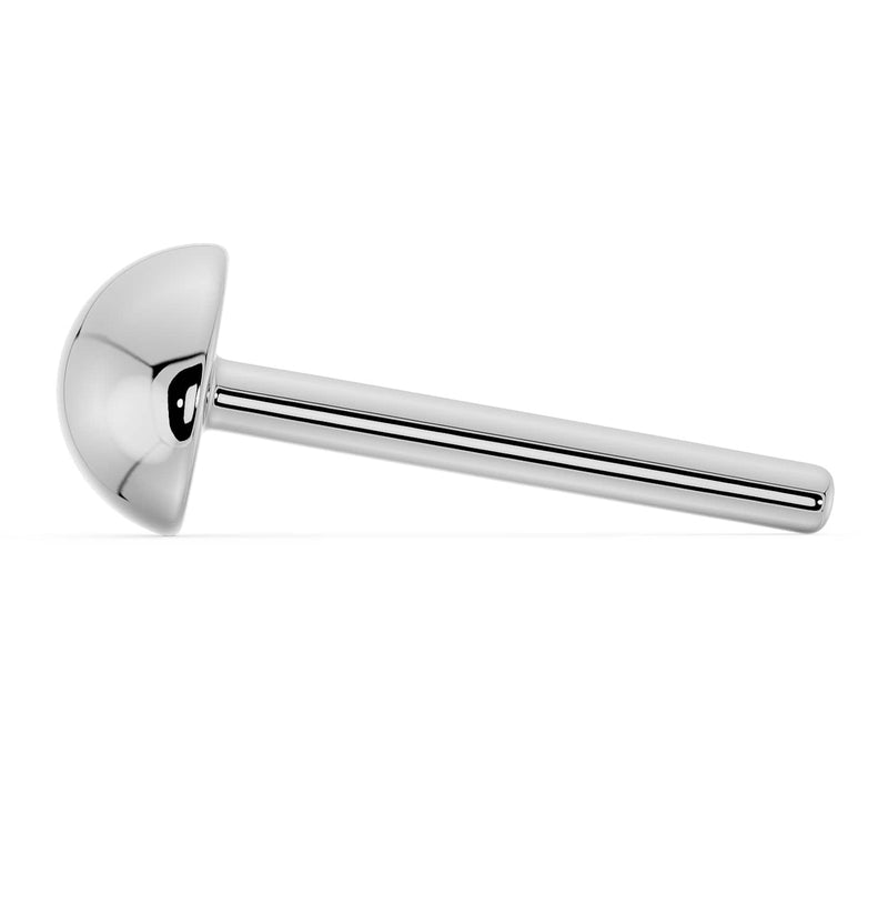 14k white gold dome nose stud with straight post, true side profile showing post length