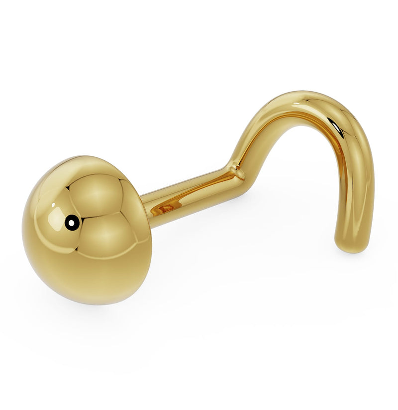 14k yellow gold dome nose ring with twist backing, angled view showing polished finish