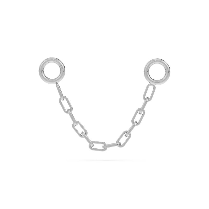 14k white gold paper clip chain piercing connector with dual ring ends, front view