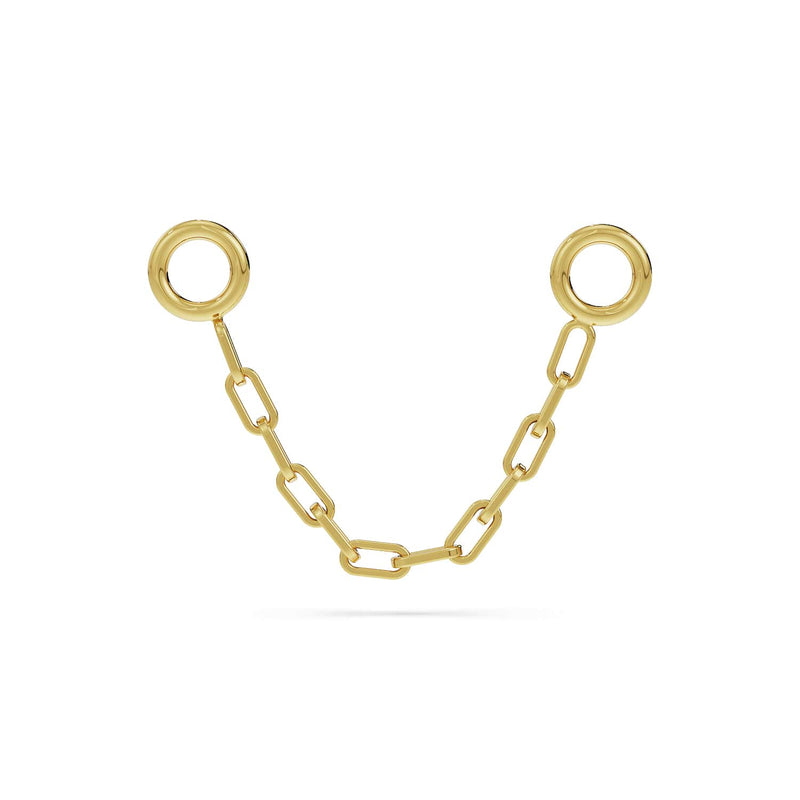 14k yellow gold paper clip chain piercing connector with dual ring ends, front view