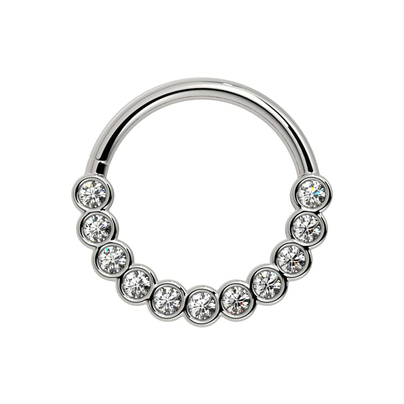 14k white gold bubbles front-facing seam ring with CZ stones, flat front view on white background