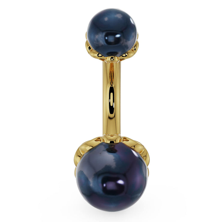 Black Akoya Pearl Scroll Setting 14k Yellow Gold Belly Button Ring
