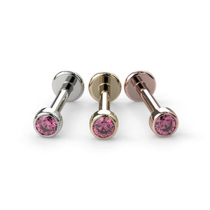 2mm pink diamond bezel flat back stud in all three metal options: white gold, yellow gold, rose gold
