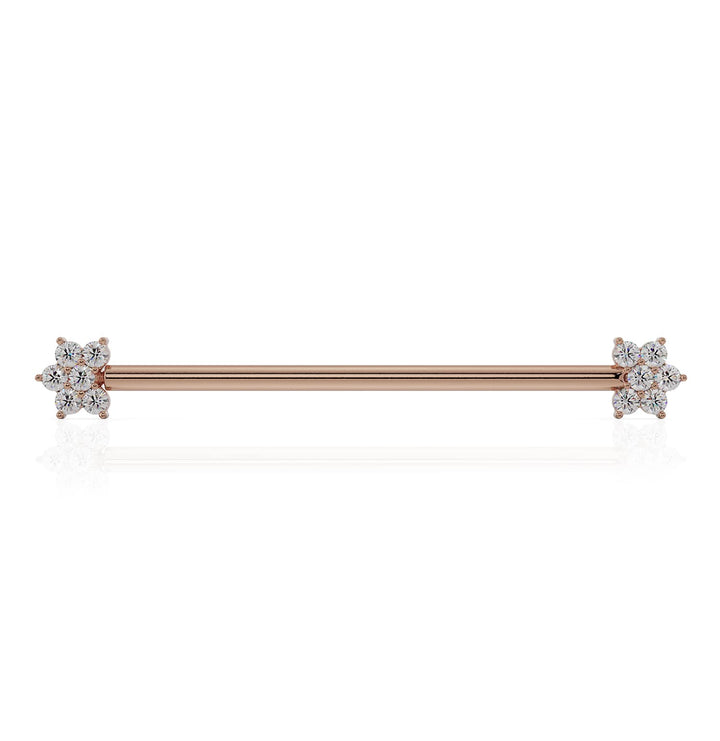 Diamond Flower 14k Gold Industrial Piercing Barbell
