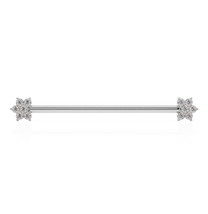 Diamond Flower 14k Gold Industrial Piercing Barbell