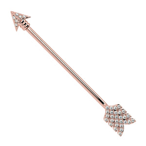 Diamond Pavé Arrow Industrial Barbell in 14k rose gold