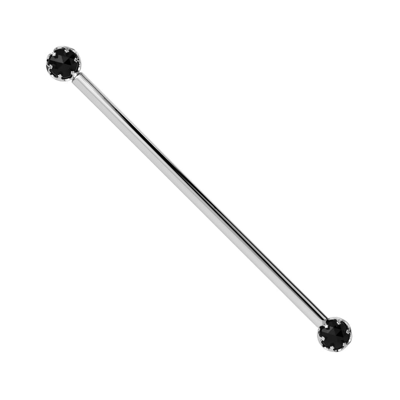 Reina Rose Cut Black Diamond Industrial Barbell in 14K White Gold with crown-set Rose Cut Black Diamond - for ear industrial piercings