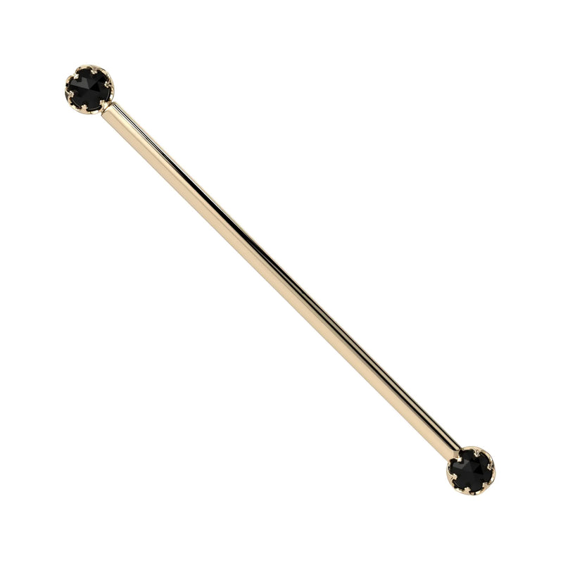 Reina Rose Cut Black Diamond Industrial Barbell in 14K Yellow Gold with crown-set Rose Cut Black Diamond - for ear industrial piercings