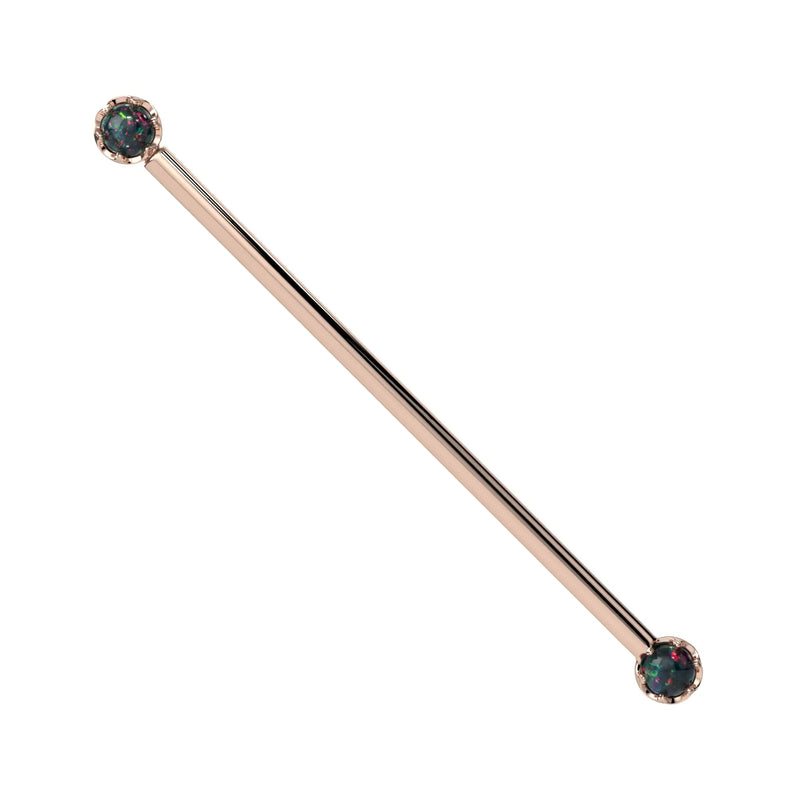 Reina Black Opal Industrial Barbell in 14K Rose Gold with crown-set Black Opal - for ear industrial piercings