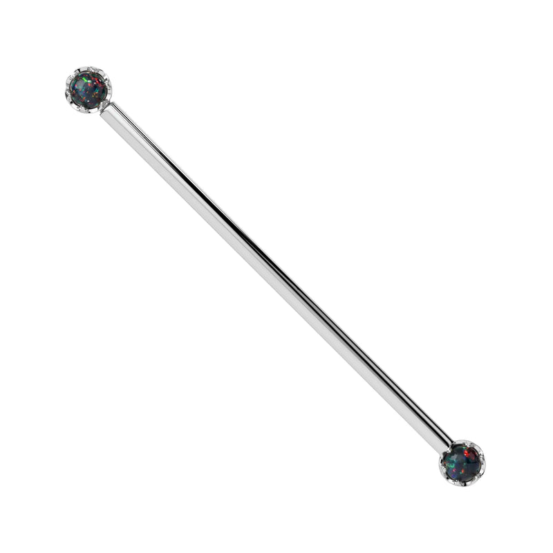 Reina Black Opal Industrial Barbell in 14K White Gold with crown-set Black Opal - for ear industrial piercings