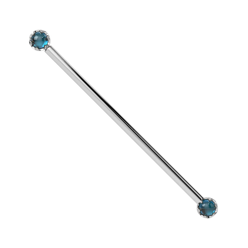 Reina London Blue Topaz Industrial Barbell in 14K White Gold with crown-set London Blue Topaz - for ear industrial piercings