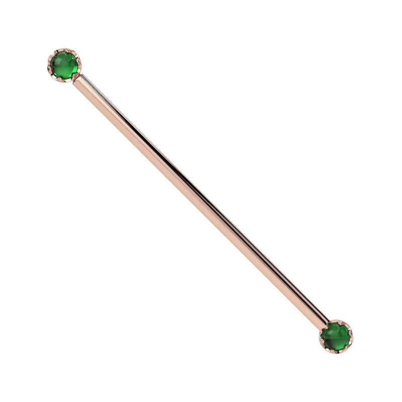 Reina Zambian Emerald Industrial Barbell in 14K Rose Gold with crown-set Zambian Emerald - for ear industrial piercings