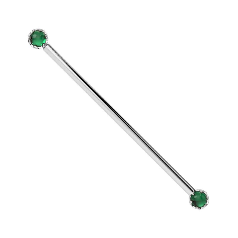 Reina Zambian Emerald Industrial Barbell in 14K White Gold with crown-set Zambian Emerald - for ear industrial piercings