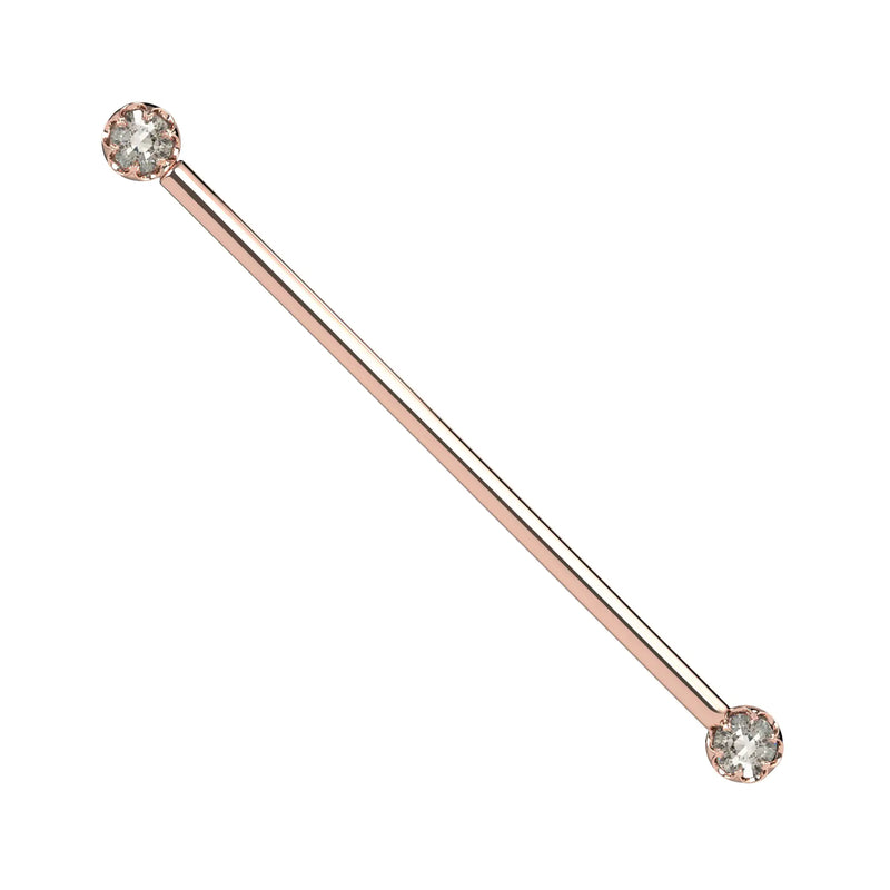 Reina Rose Cut Diamond Industrial Barbell in 14K Rose Gold with crown-set Rose Cut Diamond - for ear industrial piercings