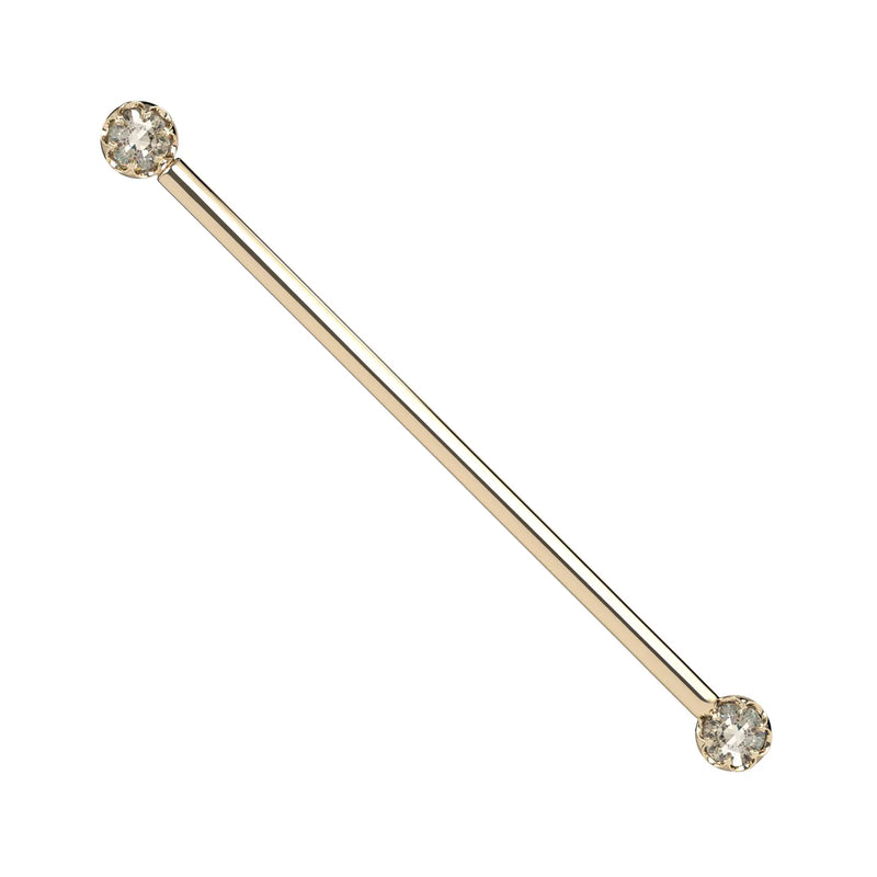 Reina Rose Cut Diamond Industrial Barbell in 14K Yellow Gold with crown-set Rose Cut Diamond - for ear industrial piercings