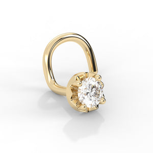 14k yellow gold illusion diamond nose stud with L-post style, angled view highlighting illusion setting depth