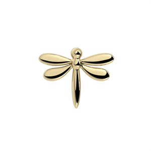 14k yellow gold dragonfly cartilage stud end only, front view showing wing and body detail