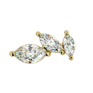 14k yellow gold marquise diamond cascade stud, front view showing cascading trio of graduated diamonds