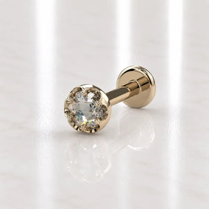 2.5mm Reina Rose Cut Diamond Flat Back Stud in 14K Yellow Gold with crown-set Rose Cut Diamond - for cartilage, helix, tragus, and lobe piercings