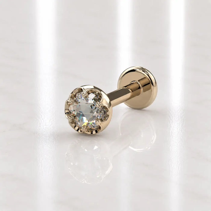 2.5mm Reina Rose Cut Diamond Flat Back Stud in 14K Yellow Gold with crown-set Rose Cut Diamond - for cartilage, helix, tragus, and lobe piercings