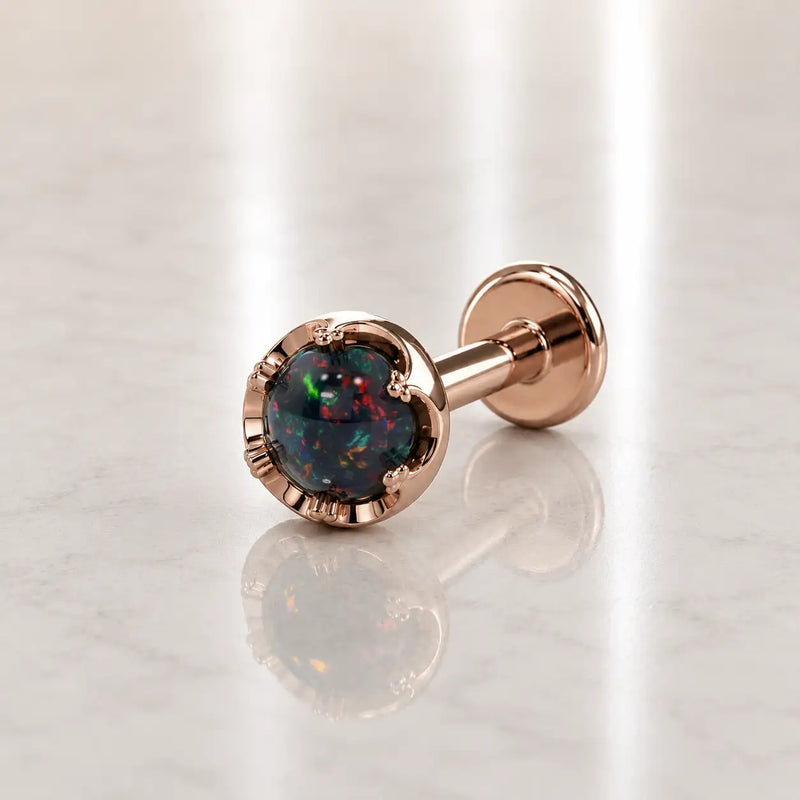 Reina Black Opal Nose Ring in 14K Rose Gold with crown-set Black Opal - for nostril piercings