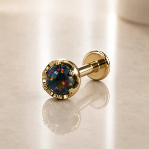 Reina Black Opal Nose Ring in 14K Yellow Gold with crown-set Black Opal - for nostril piercings