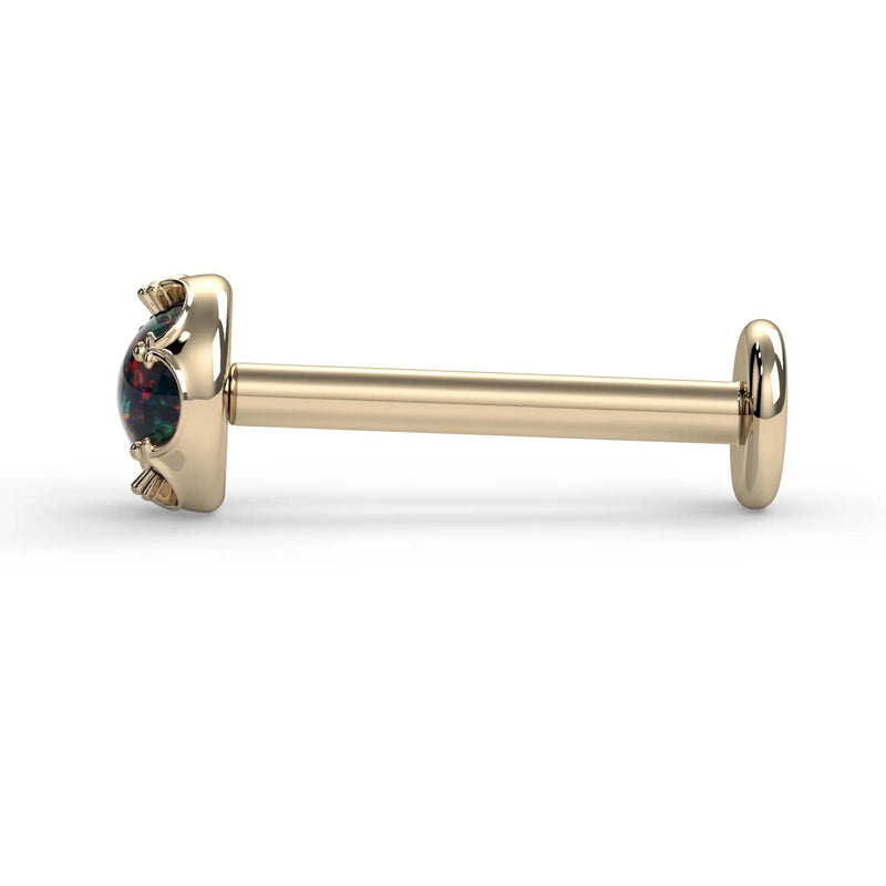 Reina Black Opal Nose Ring in solid 14k gold with crown-set black opal - for nostril piercings