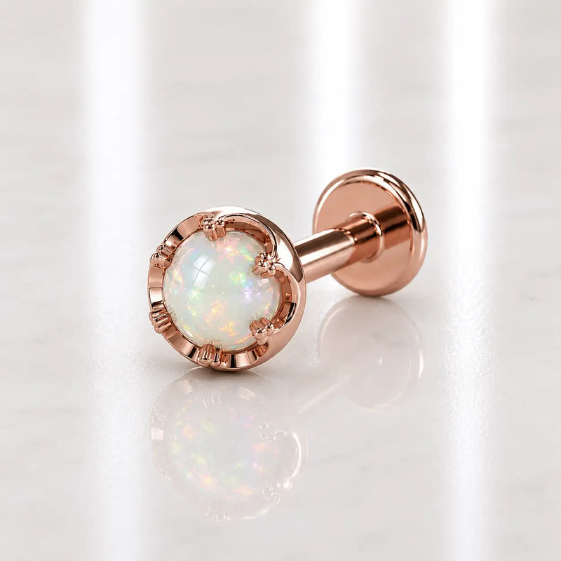 Reina Ethiopian Opal Nose Ring in 14K Rose Gold with crown-set Ethiopian Opal - for nostril piercings