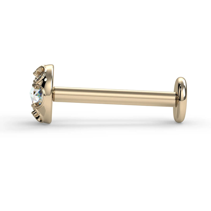4mm Reina Rose Cut Diamond Flat Back Stud in solid 14k gold with crown-set rose cut diamond - for cartilage, helix, tragus, and lobe piercings