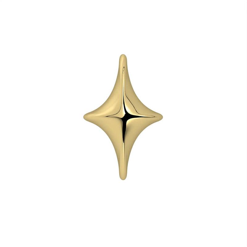 14k yellow gold four-point sparkle charm flat back stud, isolated front view showing polished star shape