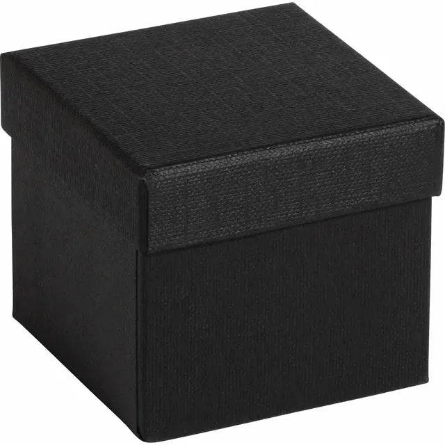 Black textured gift carton outer box closed, front view for luxurious jewelry presentation