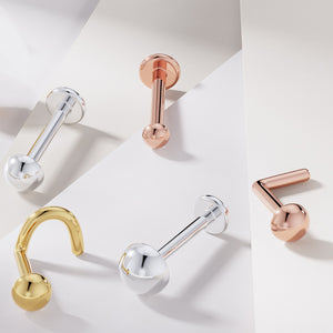 1.5mm dome nose ring in yellow gold, white gold, and rose gold showing multiple backing styles