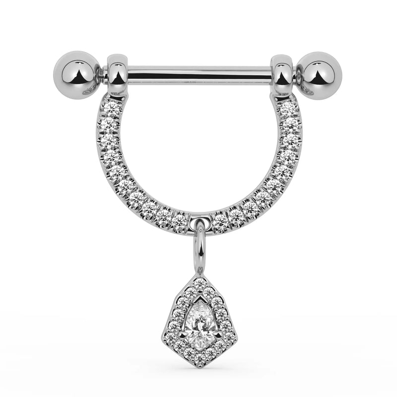 14K White Gold Medium Aria Diamond Halo Dangle Nipple Ring