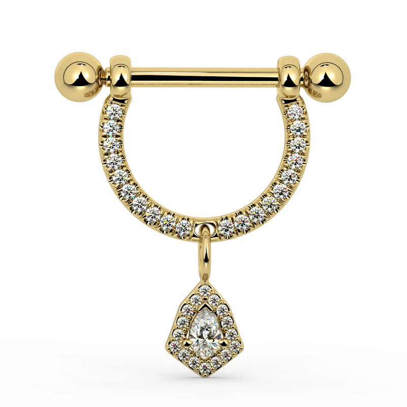 14K Yellow Gold Medium Aria Diamond Halo Dangle Nipple Ring