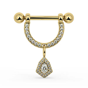 14K Yellow Gold Small Aria Diamond Halo Dangle Nipple Ring