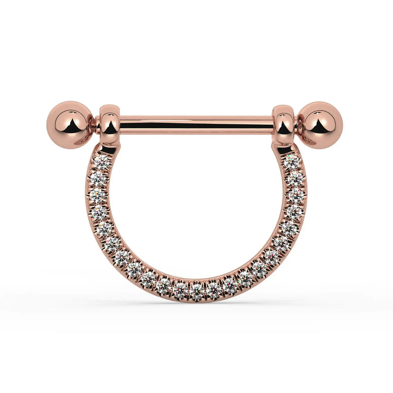 14K Rose Gold Large Diamond Pavé Stirrup Nipple Ring