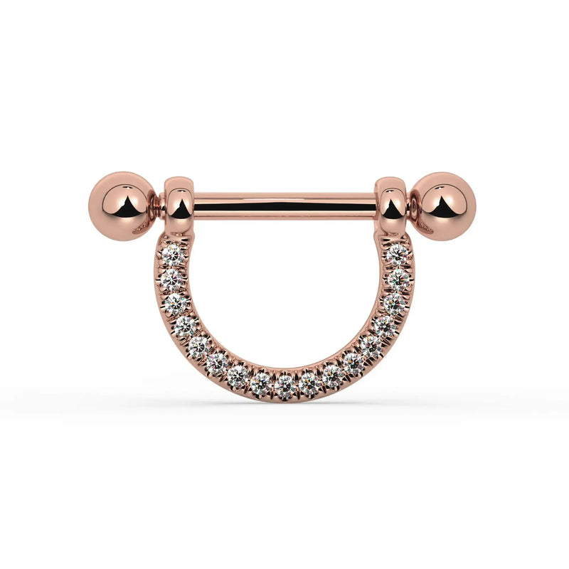 14K Rose Gold Small Diamond Pavé Stirrup Nipple Ring