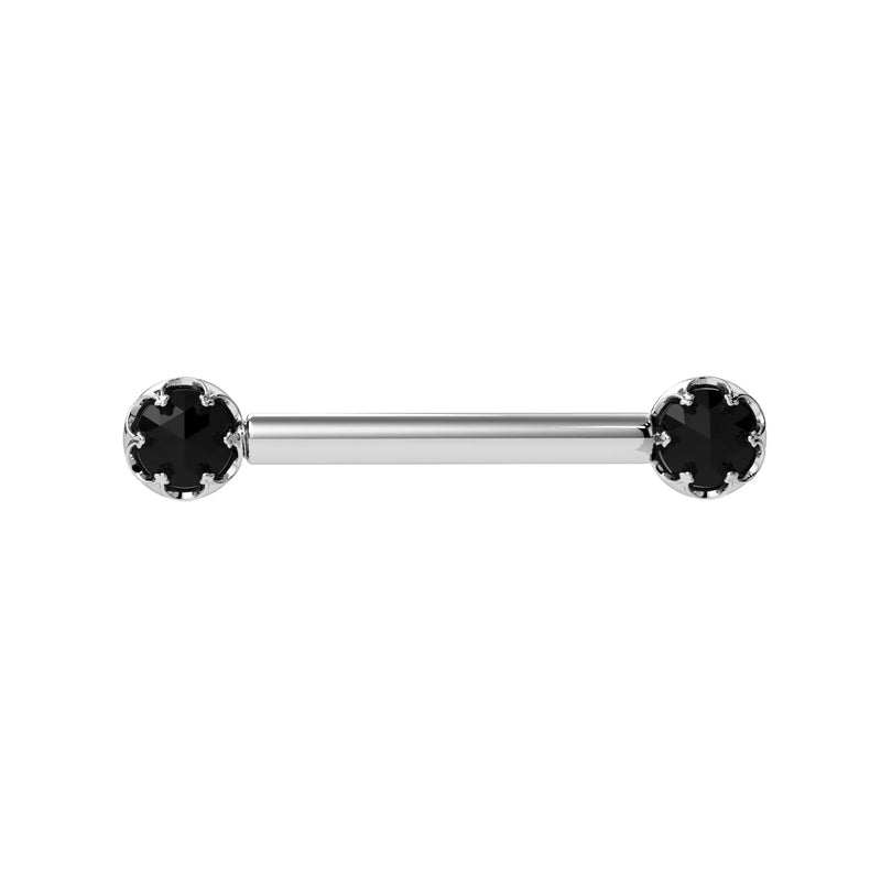 Reina Rose Cut Black Diamond Nipple Barbell in 14K White Gold with crown-set Rose Cut Black Diamond - for nipple piercings