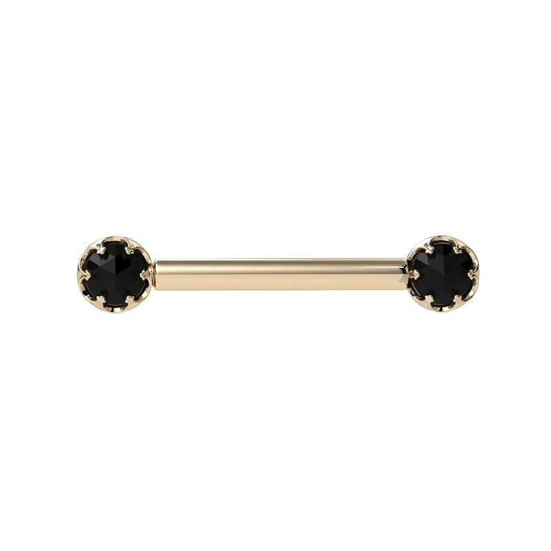 Reina Rose Cut Black Diamond Nipple Barbell in 14K Yellow Gold with crown-set Rose Cut Black Diamond - for nipple piercings