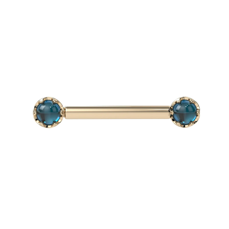 Reina London Blue Topaz Nipple Barbell in 14K Yellow Gold with crown-set London Blue Topaz - for nipple piercings